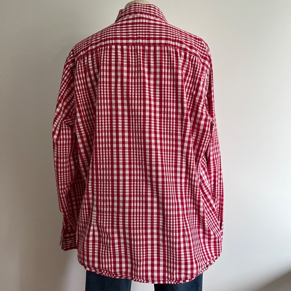 Attitude - Red &White Checkered Long Sleeve Casual Button Down Shirt - Picture 2 of 8